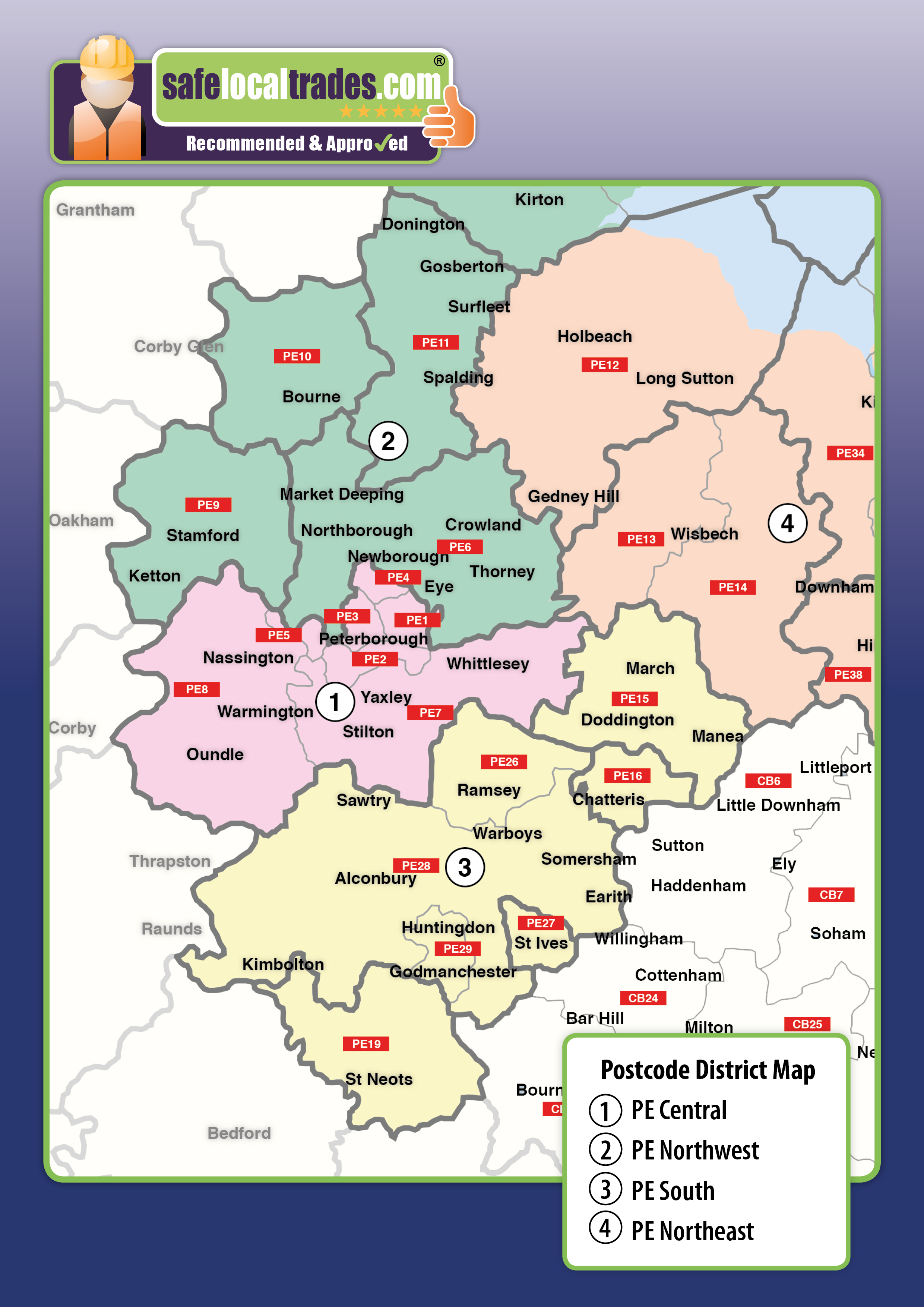 Safe Local Trades PE Postcode Map 